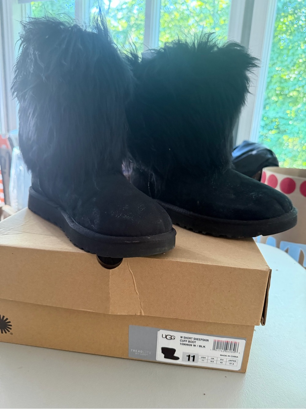 UGG Black Short Sheepskin Cuff Ankle Boots